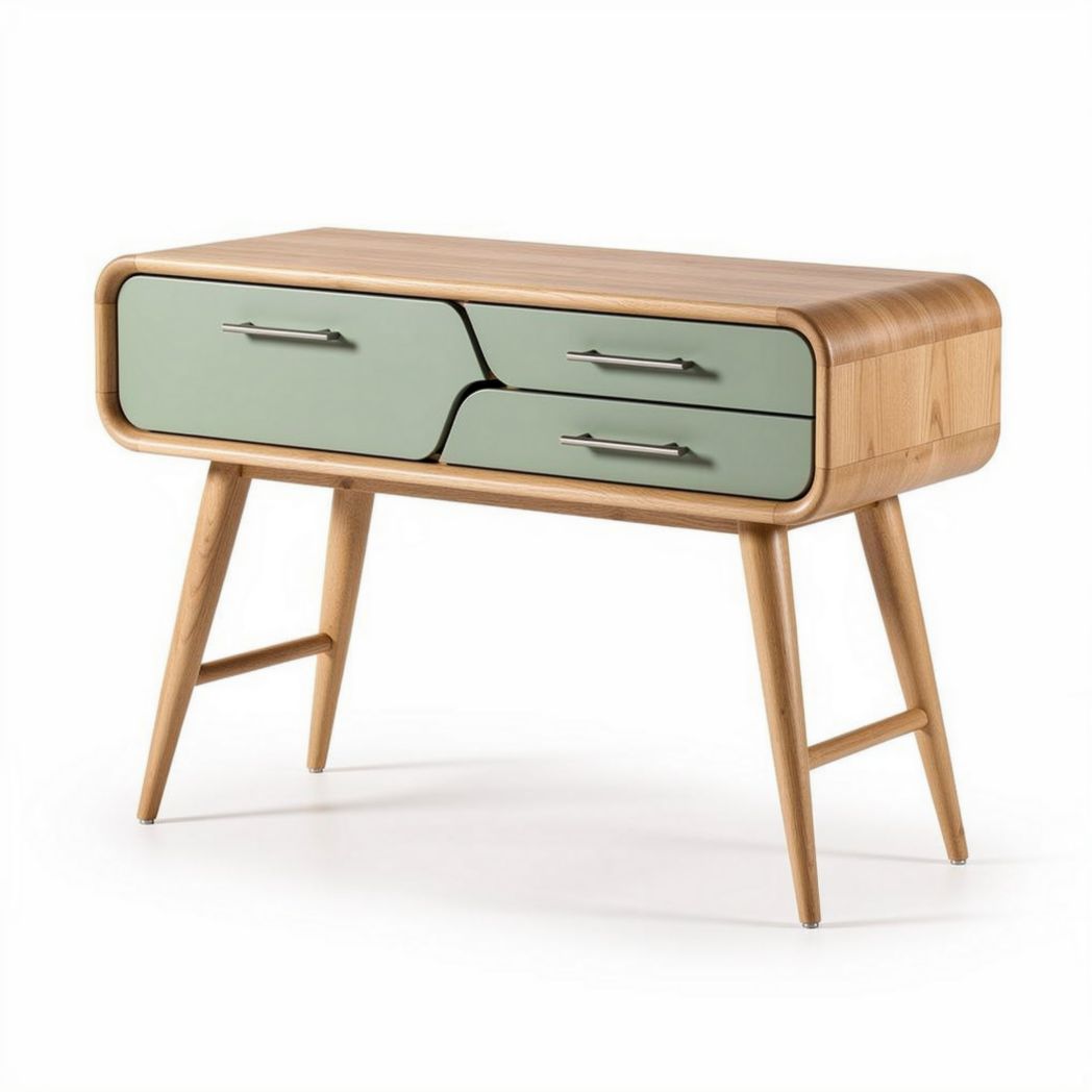 Mesa de madeira com gavetas verdes para sala de estar 100 x 45 x 75cm