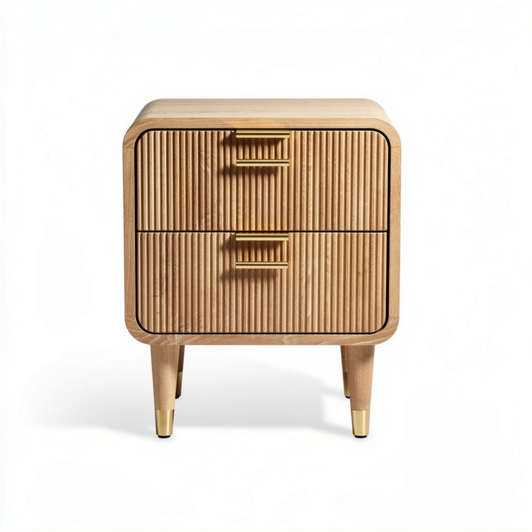 Mesa de cabeceira em madeira com duas gavetas 50 x 40 x 60cm cor natural