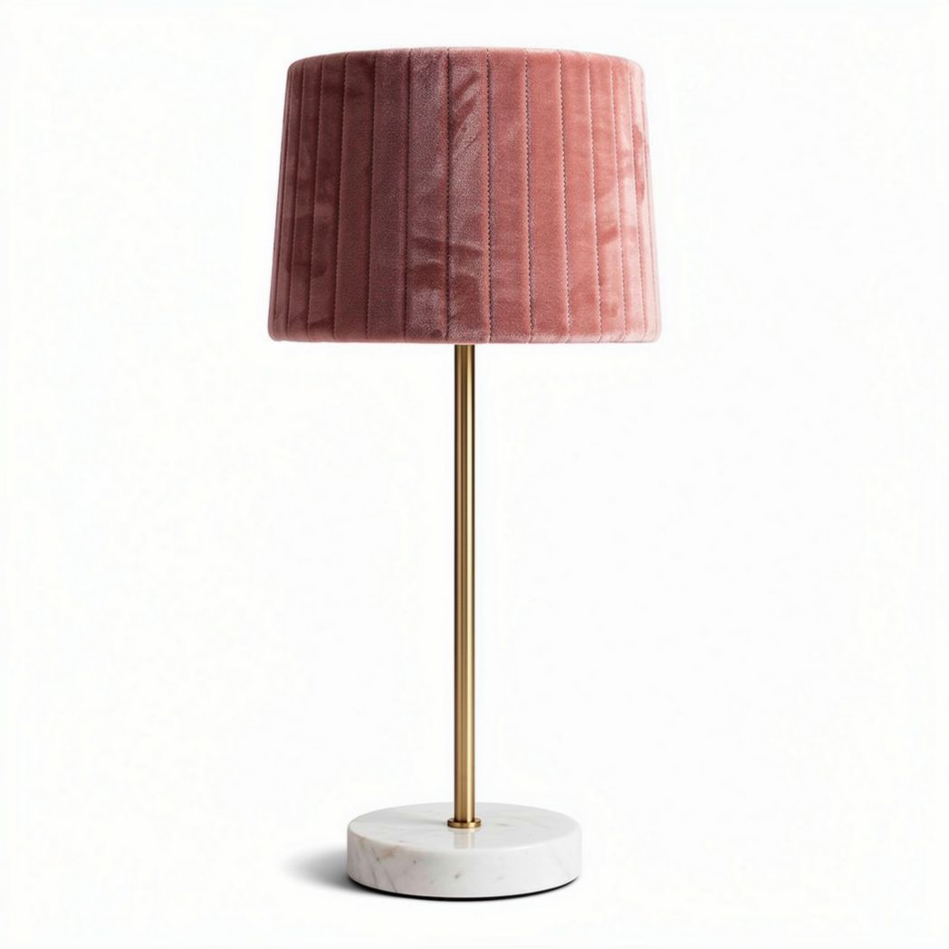 Lâmpada de mesa rosa em veludo com base de mármore 30 x 30 x 60cm