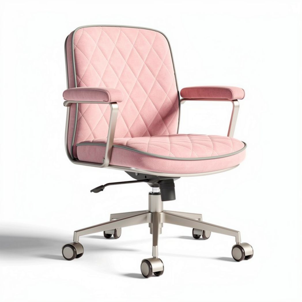 Cadeira de escritório em tecido rosa com base giratória e altura ajustável 60 x 60 x 85cm