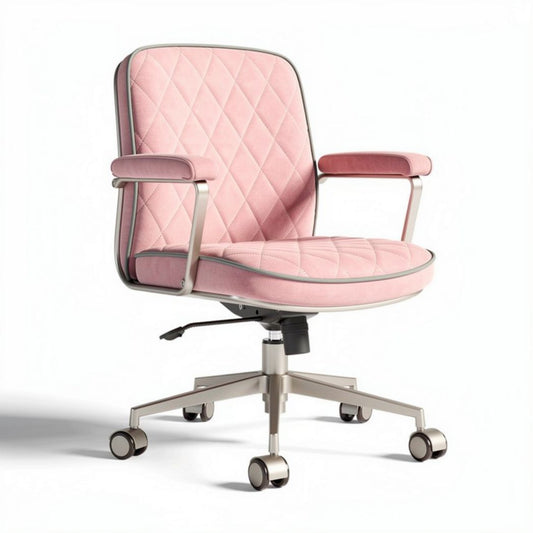 Cadeira de escritório em tecido rosa com base giratória e altura ajustável 60 x 60 x 85cm