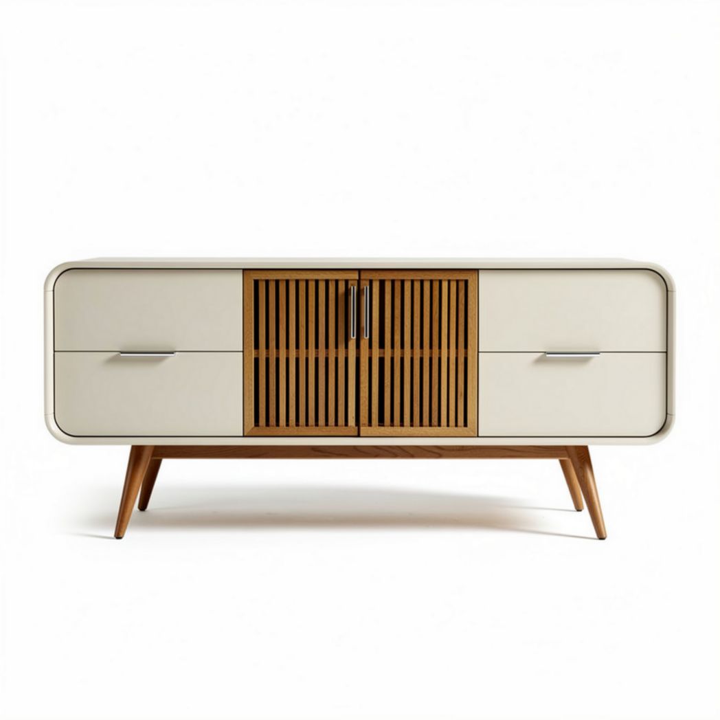 Móvel de armazenamento em madeira com puxadores em metal cor creme 120 x 45 x 60cm
