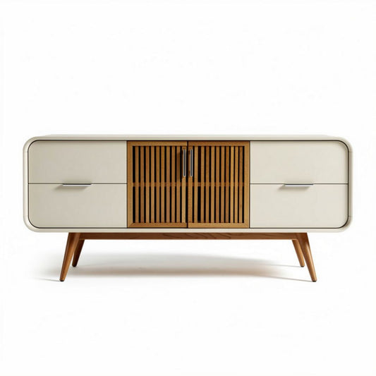 Móvel de armazenamento em madeira com puxadores em metal cor creme 120 x 45 x 60cm