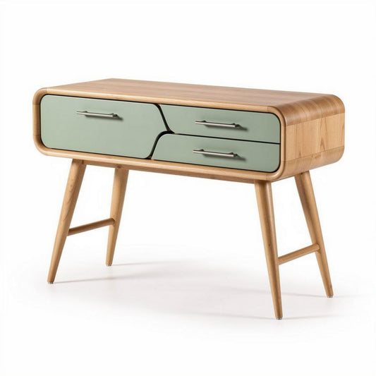 Mesa de madeira com gavetas verdes para sala de estar 100 x 45 x 75cm