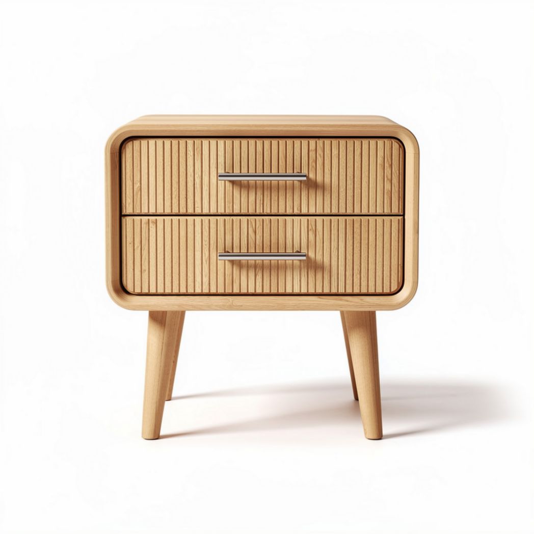 Mesa de cabeceira em madeira com duas gavetas 45 x 35 x 50cm cor natural